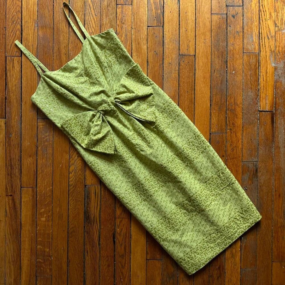 PORTS 1961 Midi Dress Women Small Green Ruffled Textured Cocktail Prom Wedding